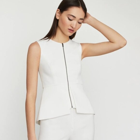 BCBG MAXAZRIA Abrielle Sleeveless Top Structured Peplum Zipper Ivory Vest S - Picture 13 of 14